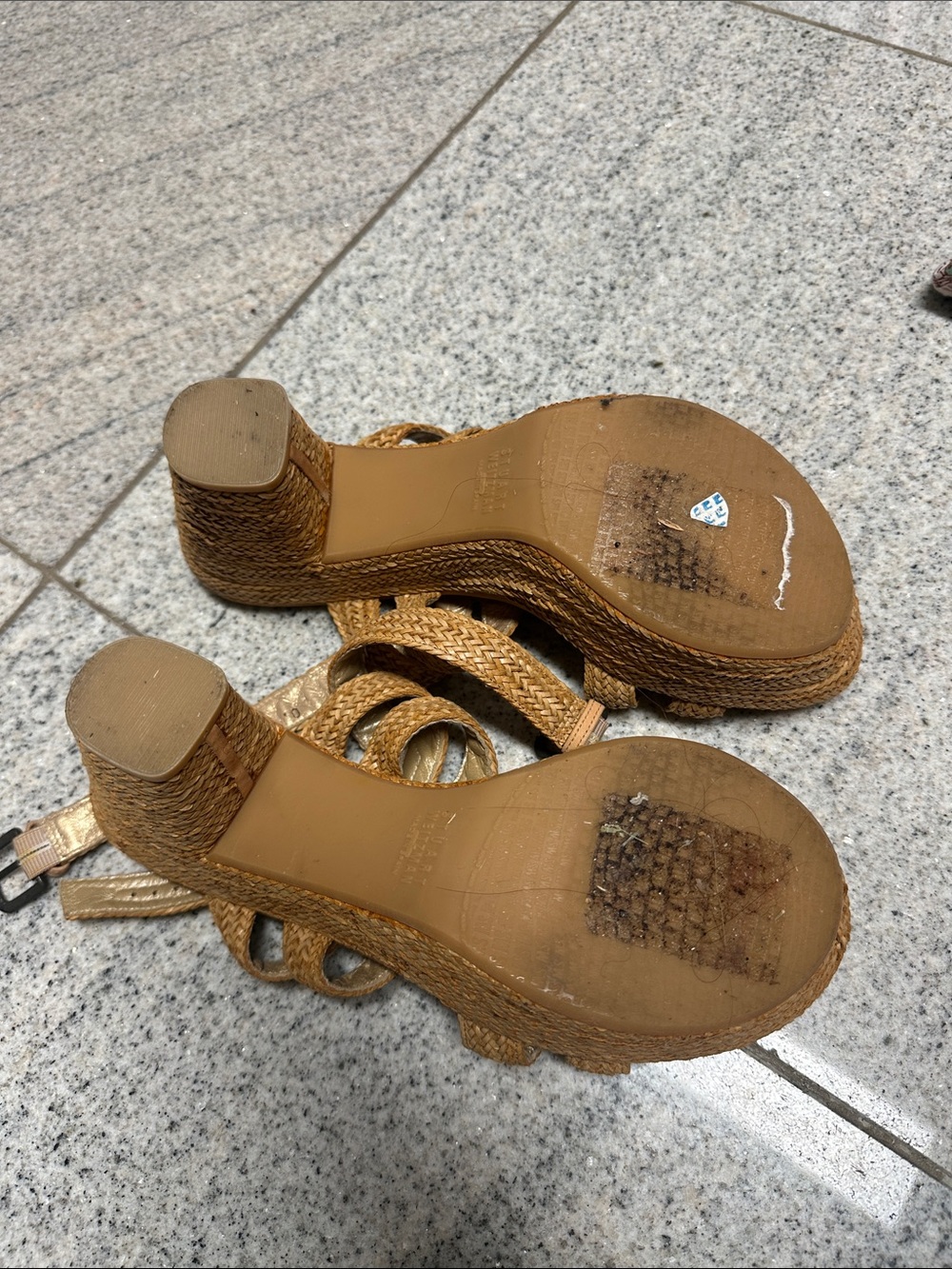 Stuart Weitzman Woven Tan Platform Wedge Sandals - Picture 2 of 5